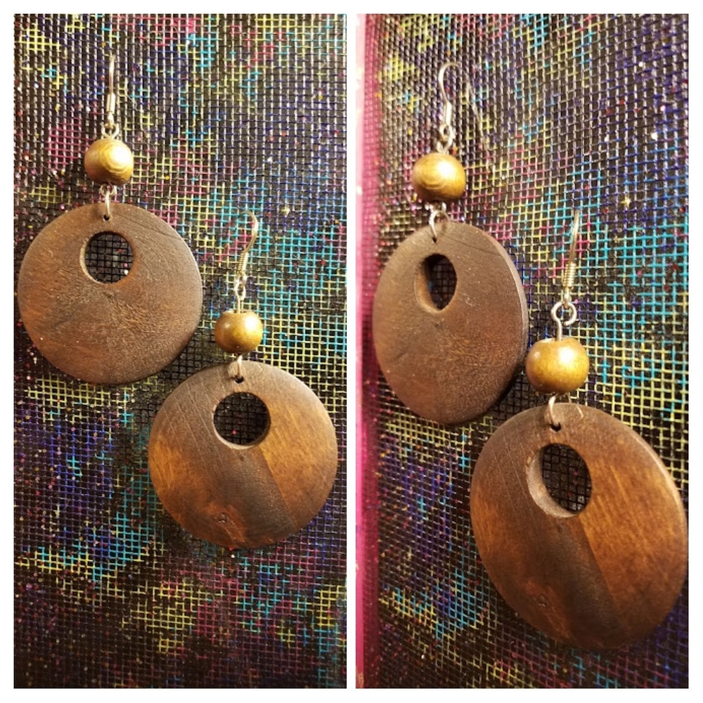 Handmade Pair wooden round earrings